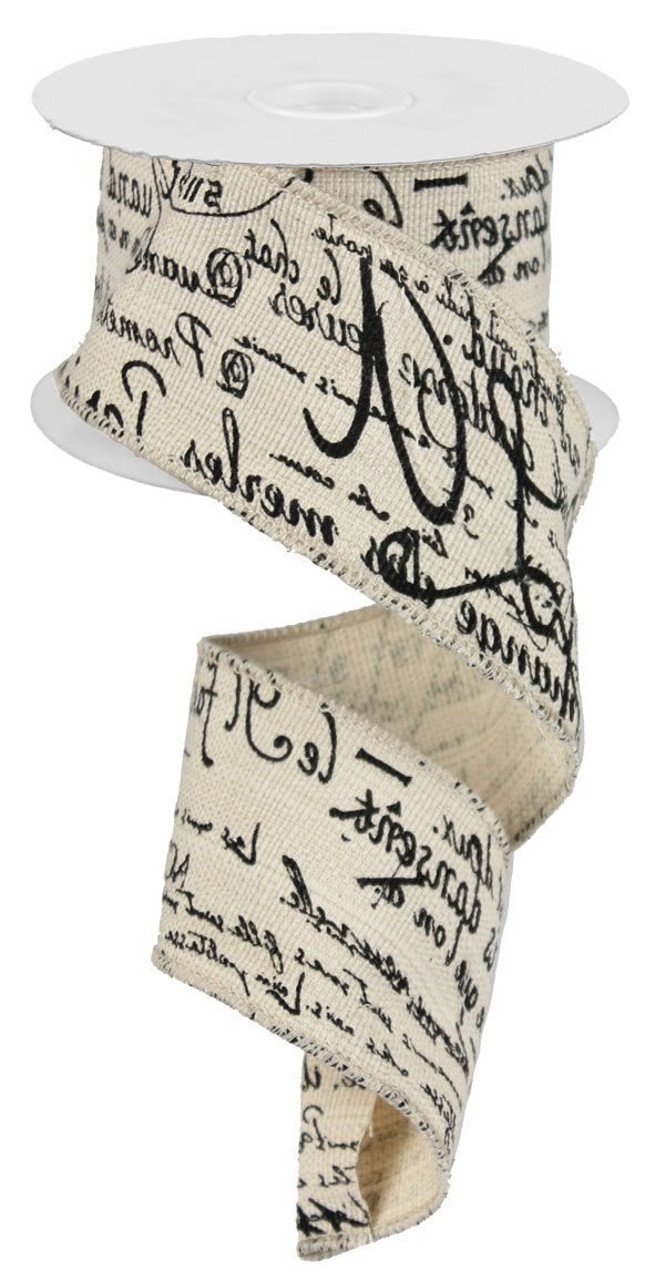French Script Wired Fabric Ribbon 2 5 Inch Black Print Buy Now excellent french script fabric by the yard. French Script Wired Fabric Ribbon 2 5 Inch Black Print Buy Now