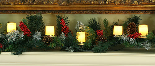 Christmas candles string of 5 with garland