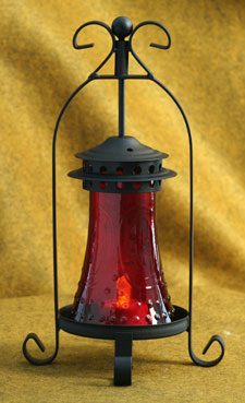 10 Inch Red Fleur-Des-Lis Crested GlassTealight Holder