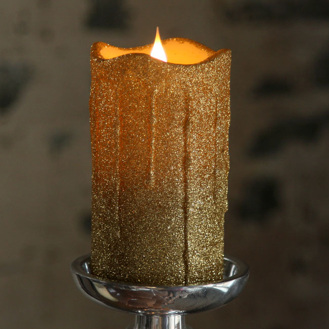 Simplux LED Gold Glittered Dripping Candle Moving Flame 3x5 Buy Now