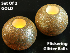 Gold - Mini Wax Flameless Glitter Balls - Set Of 2