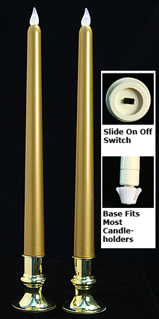 12 Inch Gold LED Taper Candle - Set Of 2 -Timer