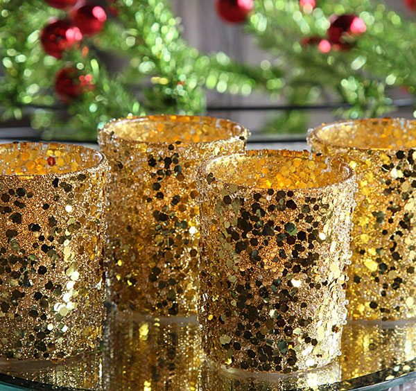 Gold Sequins Votive Holders 2.5 Inch Set of 4 Buy Now