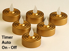 Gold Flameless Tea Lights With 4 Hour Timer - Set Of 6