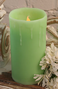 Battery Operated Apple Green 3 x 6 Pillar Candle-Resin