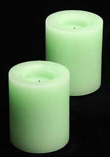 4 Inch Round Green Pillars Battery Operated  Set of 2
