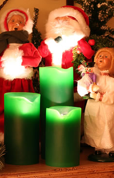 Set of 3 - Green Flameless Candles - 4,  6 and 8 Inch