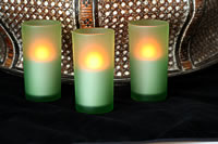 Battery Operated Green Round Glass Votive (Set Of 3)