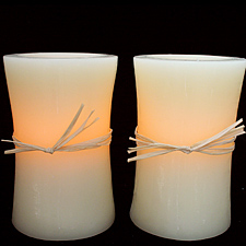 6 Inch Champagne Hourglass Candle with Rafia Set of 2