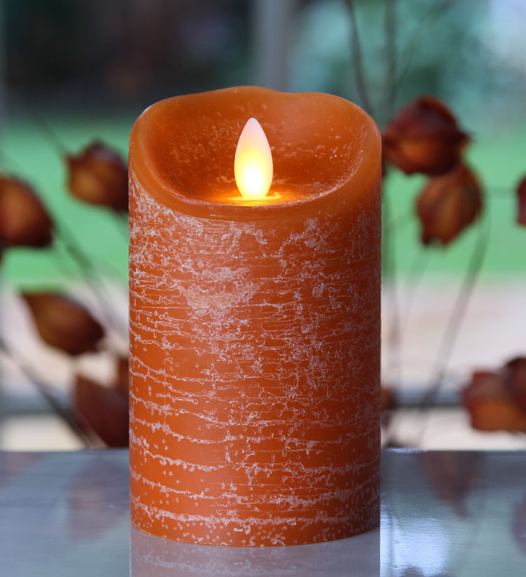 iFlicker Rustic Finish Orange Flameless Pillar 3 x 5 Inch Timer Buy Now