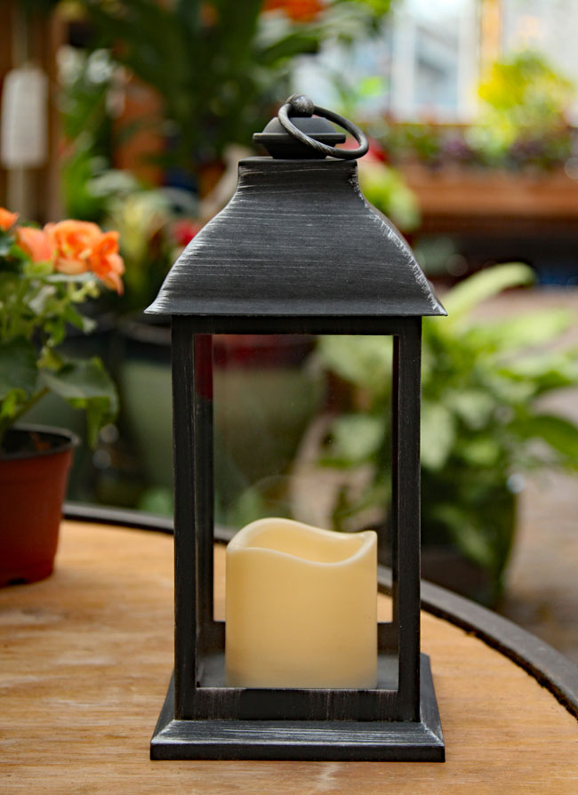 Battery Operated Brushed Black Candle Lantern 12 Inch With Timer