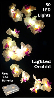 Battery Operated White Orchid Garland 5 Foot - 30 LED