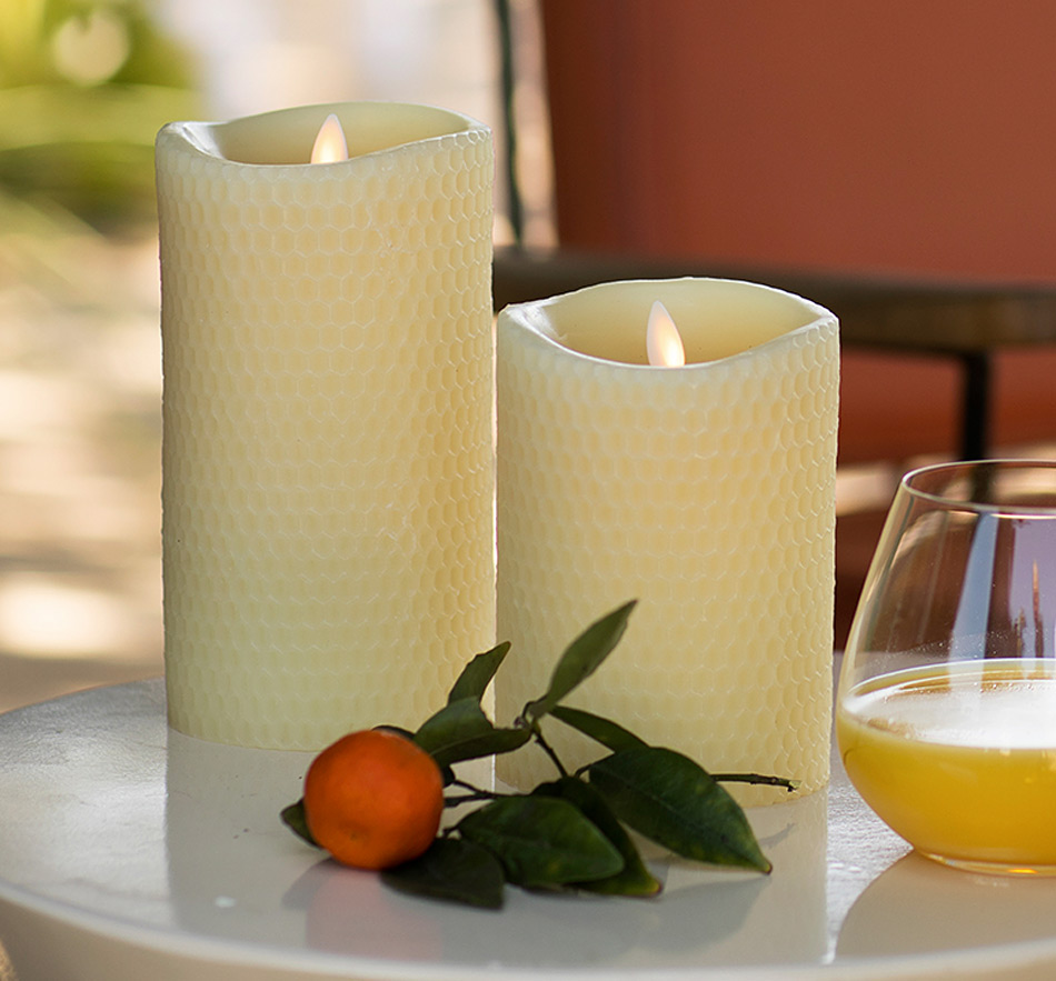 Luminara 3.5 x 5 Embossed Beeswax 360 Degree Pillar Remote Ready