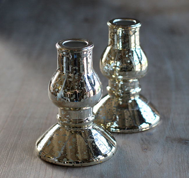 Silver Mercury Glass Taper Holders Set of 2 Buy Now