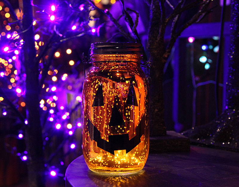 Lighted Mercury Glass JackoLantern Mason Jar Luminary 7 Inch Buy Now