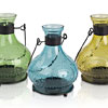 Set of 3 Molded Glass Lanterns 6 Inch Blue, Green and Yellow