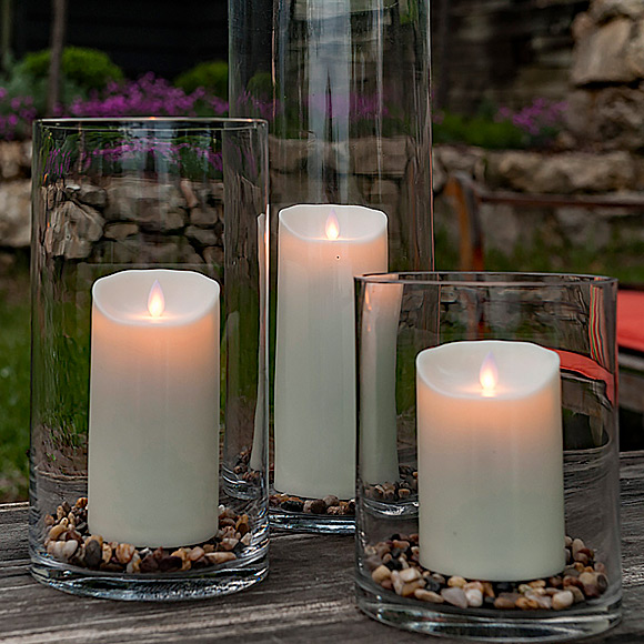 Outdoor Moving Flame Ivory Resin Battery Operated Candle 3.5 x 7