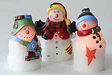 Battery Operated Wax Snow Family Candles Set Of 3