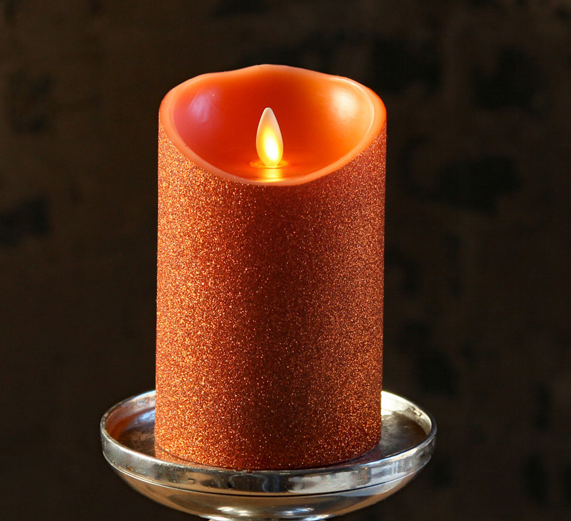 Moving Flame Orange Glitter Candle Battery Operated 3.5 x 5 Timer