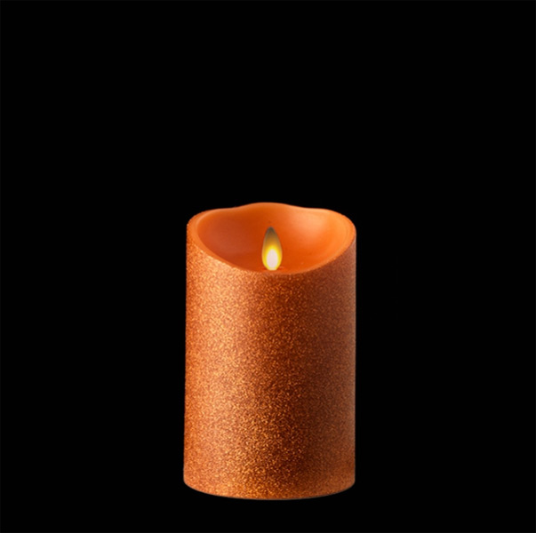 Moving Flame Orange Glitter Candle Battery Operated 3.5 x 5 Timer