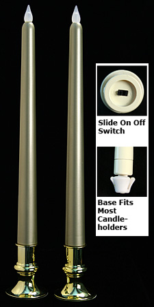 12 Inch Pewter LED Taper Candle - Set Of 2 -Timer