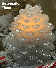 Wax Pinecone Candle with Silver Glitter Automatic Timer