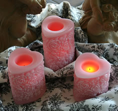 Heart Shaped Pink Battery Operated Candle Set Of 3
