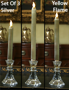 Silver Fluted Taper Candles 8 - 10 - 12 Inch - Set Of 3