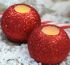 Red - Mini Wax Flameless Glitter Balls - Set Of 2