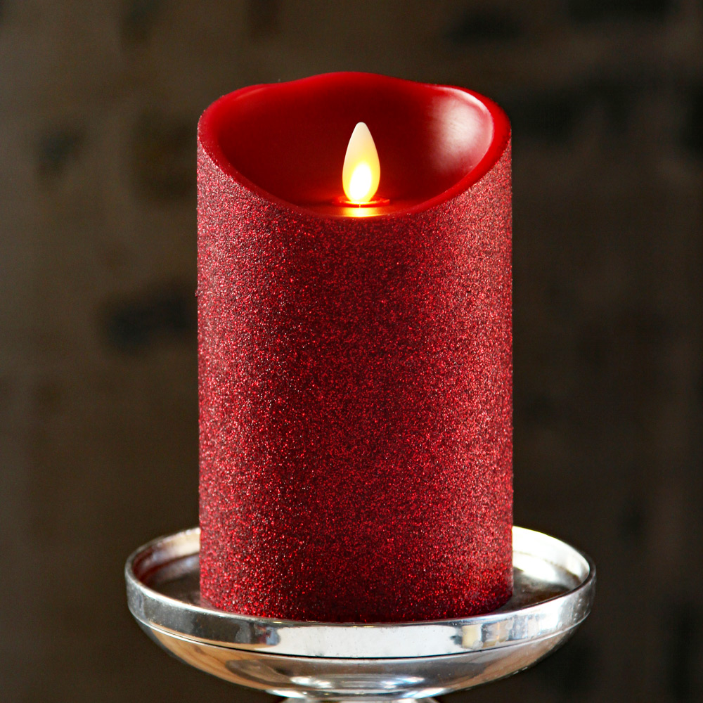 Moving Flame Red Glitter Candle Battery Operated 3.5 x 5 Timer Remote