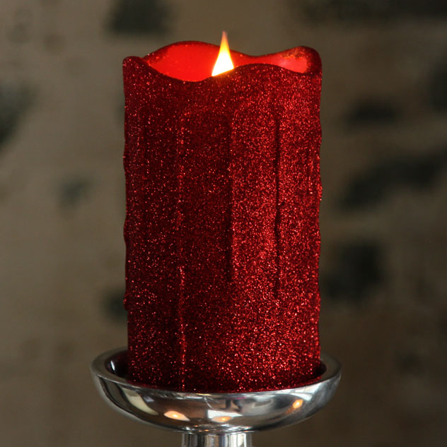 Moving Flame Simplux LED Red Glittered Dripping Candle 3x5 Buy Now