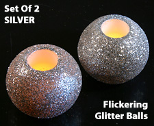 Silver - Mini Wax Flameless Glitter Balls - Set Of 2