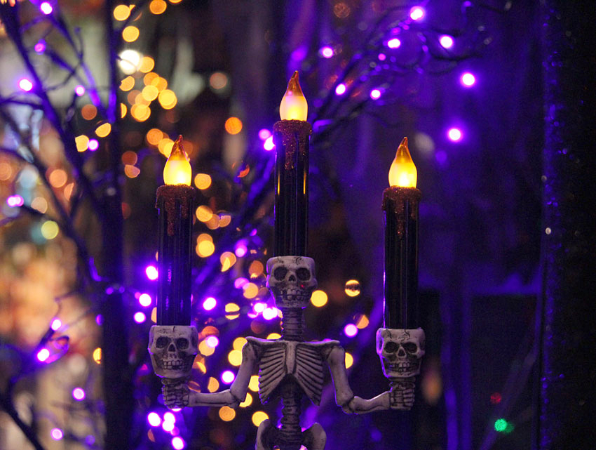Battery Operated Lighted Skeleton Halloween Candelabra 14 Inch Buy Now