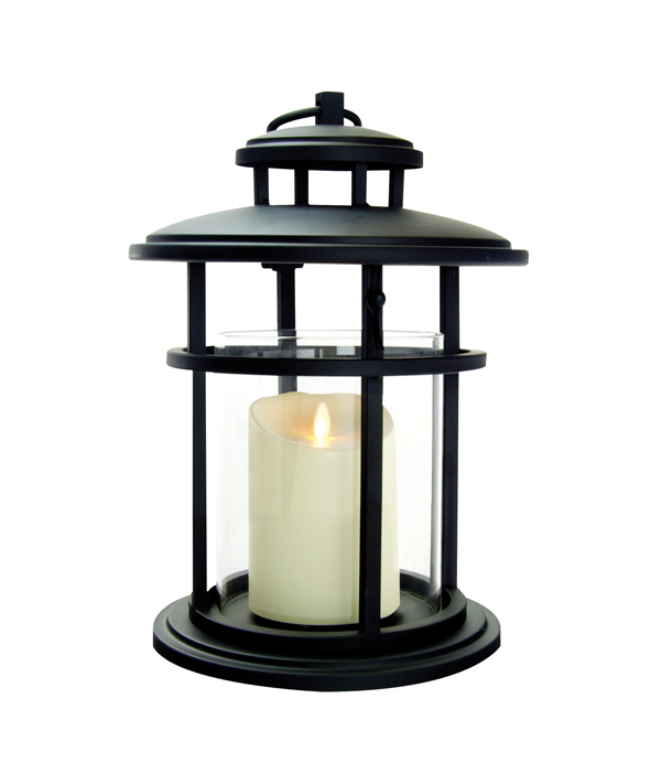 13 Inch Black Metal Cylinder Luminara Lantern With Moving Flame Candle