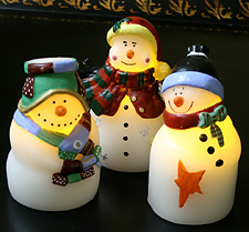 Battery Operated Wax Snow Family Candles Set Of 3