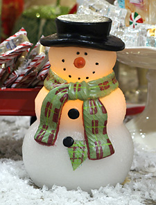 Snowman Candle with Plaid Scarf and Timer