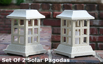 Solar pagoda with flickering candle