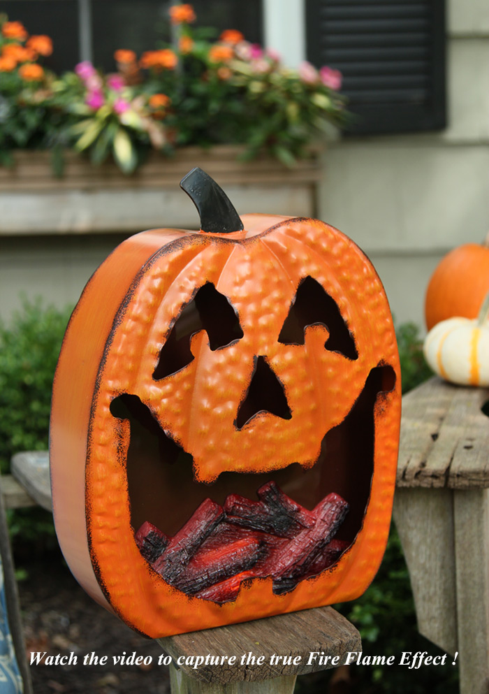 Glowing Fire Metal Hammered Jack O'Lanterns Pumpkin 10 x 13 Buy Now