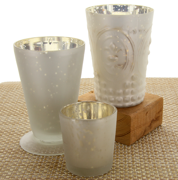 Shabby Chic Mint Julip Votive Holder White Mercury Glass 4.5 Inch