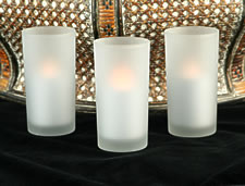 Battery Operated Frosted Round Glass Votive (Set Of 3)