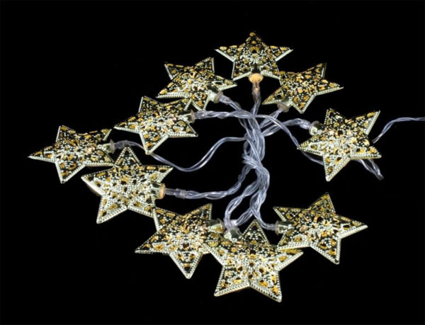 Battery Operated 10 Warm White LED Light Chain - Gold