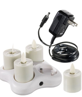 Moving Flame Rechargeable Votives Set of 4 Remote Ready - Base Included