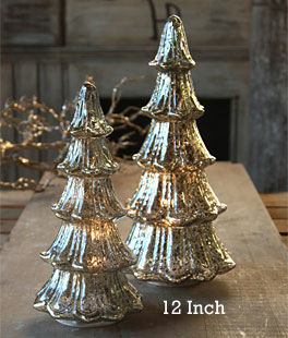 12 Inch Lighted Mercury Glass Christmas Tree - From RAZ