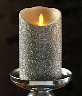 Moving Flame Silver Glitter Candle Battery Operated 3.5 x 5 Timer - Remote Ready