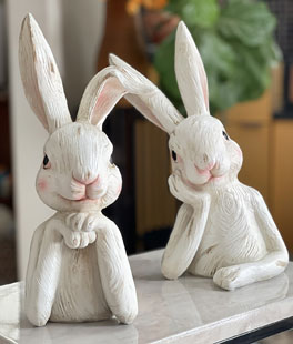 12 Inch Thinking Bunnies Decorative Figurines - Set of 2  - NEW