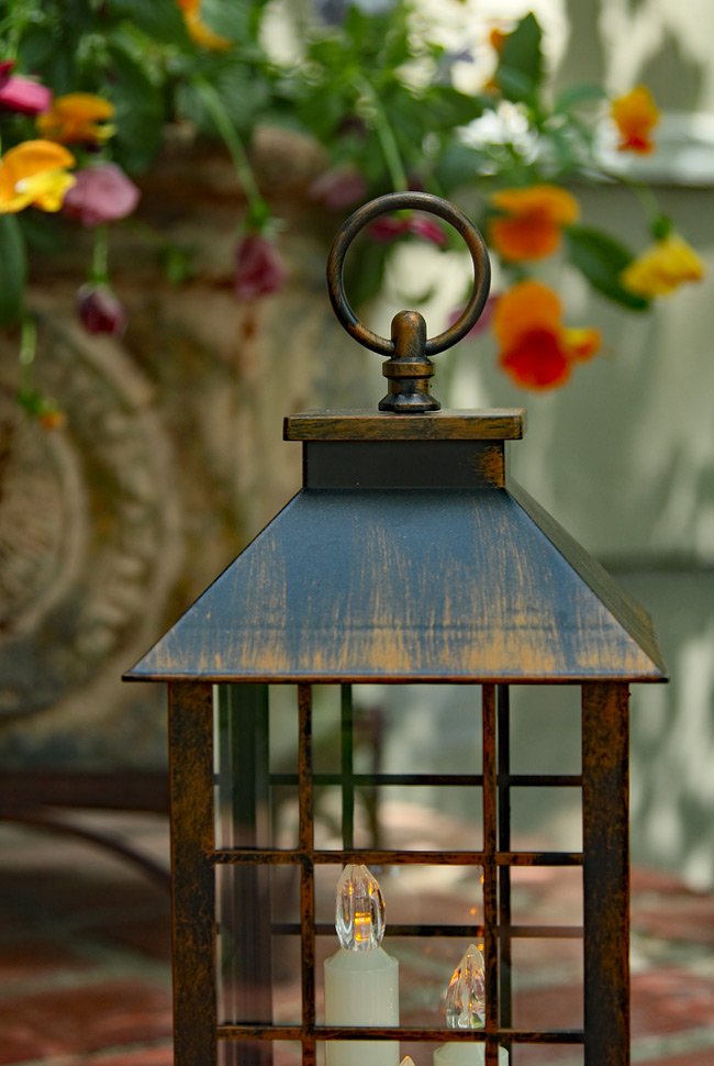 Battery Operated Mission Style 3 Candle Lantern - Antique Bronze 12 Inch