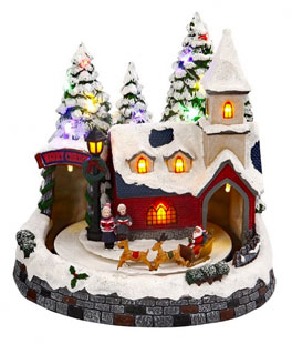 Battery Operated Lighted Musical Animated Winter Holiday Snow Village - Santa and Reindeer
