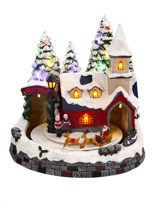 Animated Musical Santa's Sleigh and Reindeer Christmas Village And House 