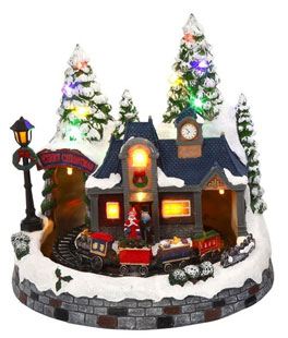 Battery Operated Lighted Musical Animated Winter Holiday Snow Village - Moving Train