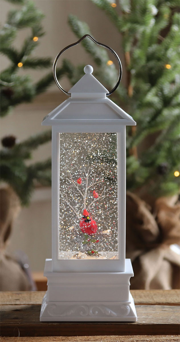 11 Inch Lighted Cardinal White Water Lantern Battery Operated